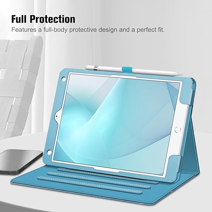Fintie Case for iPad 9th / 8th / 7th Generation (2021/2020/2019) 10.2 Inch - [Corner Protection] Multi-Angle Viewing Stand Cover with Pocket & Pencil Holder, Auto Sleep Wake, Glittering Blue