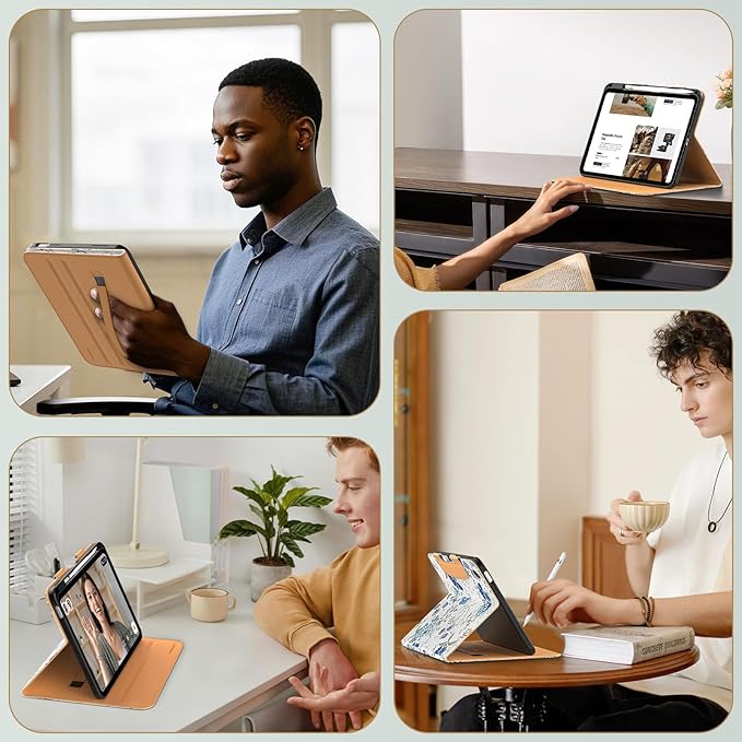 MoKo for iPad (A16) 11th Generation Case 11 inch 2025, iPad 10th Generation Case 10.9" 2022 with Pencil Holder & Pocket, Premium Leather Folio Stand Cover, Multiple Viewing Angles, White Blue Floral