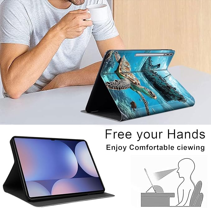 Case for Samsung Galaxy Tab S10 Plus/ S9 FE Plus/ S9 Plus 5G Tablet 12.4'', Slim PU Leather Stand Cover with Auto Wake/Sleep, Multi-Angle Viewing & Shockproof, Majestic Sea Turtle
