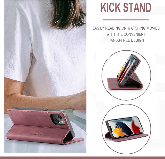 QLTYPRI Case for iPhone 14, Vintage PU Leather Wallet Case Card Slot Kickstand Magnetic Closure Shockproof Flip Folio Book Case Cover for iPhone 14(6.1 inch) - Red