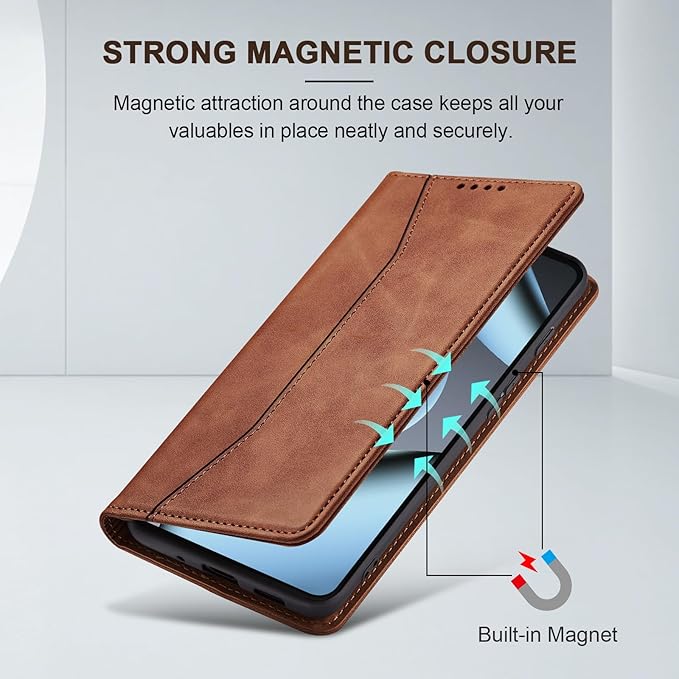 Jasonyu Flip Wallet Case for Google Pixel 10/10 Pro 5G,Leather Magnetic Folio Cover with Card Holder,Kickstand - TPU Shockproof Durable Protective Phone Case,Brown
