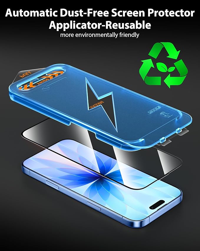 Mkeke for iPhone 17 Privacy Screen Protector 3 Pack, 25° Anti Spy & Auto Installation Privacy Screen Protector 9H+ Hardness Full Edge Coverage Tempered Glass for iPhone 17 6.3 inch 2025