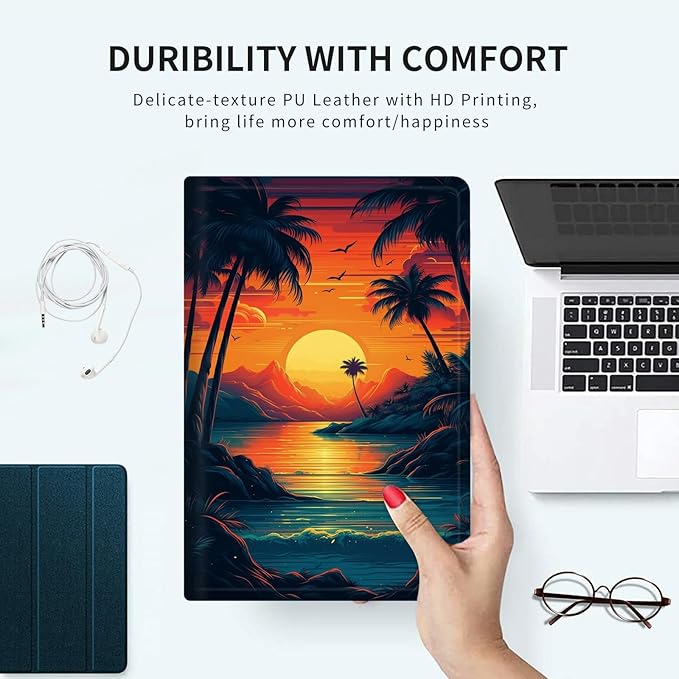 Case for Microsoft Surface Pro X (2021/2020/2019) 13 Inch PU Leather Slim Lightweight Multiple Angles Stand Smart Cover with Auto Wake/Sleep for New Surface Pro X 2021, Sunset Beach Ocean Landscape