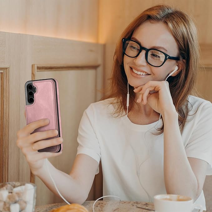 DJDUCK Designed for Samsung Galaxy S25 Plus Case Wallet with Card Holder, [Magnetic Clasp Cover] [RFID Blocking Leather Protection] Shockproof Women Men Cases for Samsung S25 Plus Pink