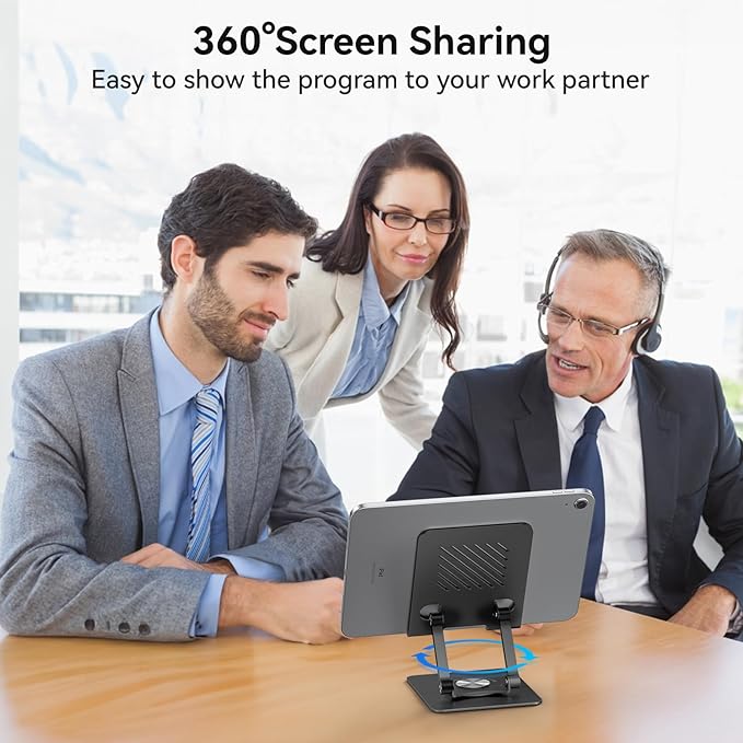 JUANWE Swivel iPad Stand for Desk, Aluminum Tablet Stand for Desk with 360 Rotating Base, Adjustable & Foldable iPad Holder, Compatible with Tablets, Switch, Kindle, Phone