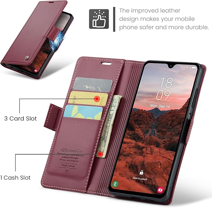 for Samsung Galaxy A05s Case, Premium PU Leather Wallet Case Flip Cover with [RFID Blocking][Card Holder][Stand Function] Shockproof Protective for Samsung Galaxy A05s, Red
