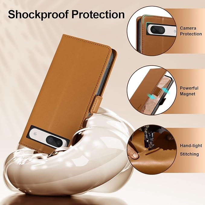 Wallet Flip Case for Google Pixel 8A - [RFID Blocking] Luxury PU Leather Card Holder Magnetic Phone Cover with Kickstand,Shockproof Protective Case,Brown