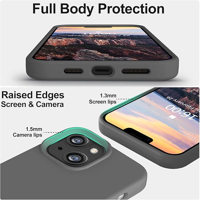 Vooii Compatible with iPhone 14 Case,[Silky Touch Premium Liquid Silicone] [Soft Anti-Scratch Microfiber Lining], Ultra Slim Shockproof Protective Case for iPhone 14 - Dark Grey