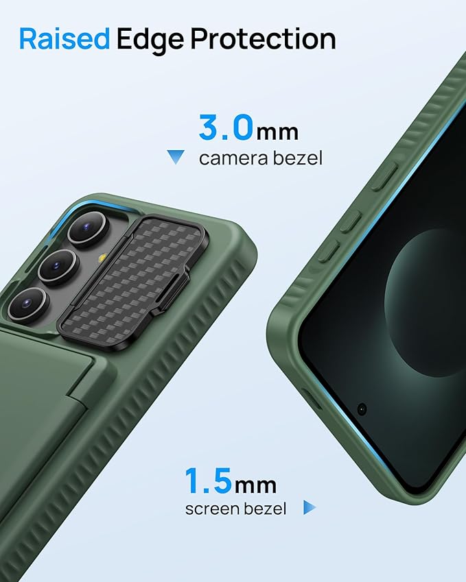 for Samsung Galaxy S25 FE Case Wallet with Stand, Built-in Card Holder & Camera Cover, Military Grade Drop Protection Shockproof Rugged Protective Wallet Phone Case for S25 FE 2025, Green