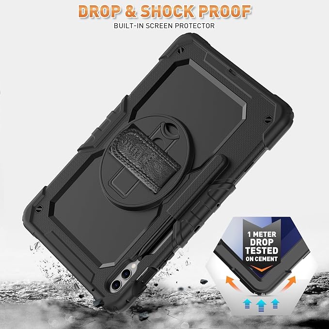 Timecity Case for Samsung Galaxy Tab S10 Plus/ S9 FE Plus/ S9 Plus 5G Tablet 12.4'' Case - Heavy Duty Protective Cover with Screen Protector, Stand, Shoulder Strap & S Pen Holder, Kids-Friendly, Black