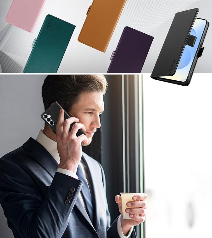 Wallet Flip Case for Samsung Galaxy S25 Plus/S25+ 5G - [RFID Blocking] Luxury PU Leather Card Holder Magnetic Phone Cover with Kickstand,Shockproof Protective Case,Black