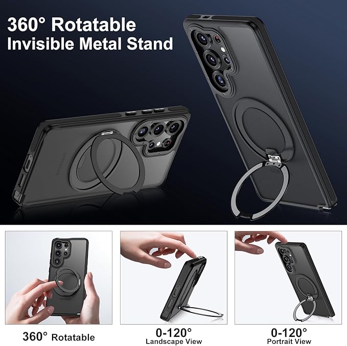 360°Spin Magnetic Stand for Samsung Galaxy S25 Ultra Case,[Compatible with Magsafe] Military Grade Drop Protection, Matte Hard Slim S25 Ultra Phone Case with Kickstand & Ring Holder 113