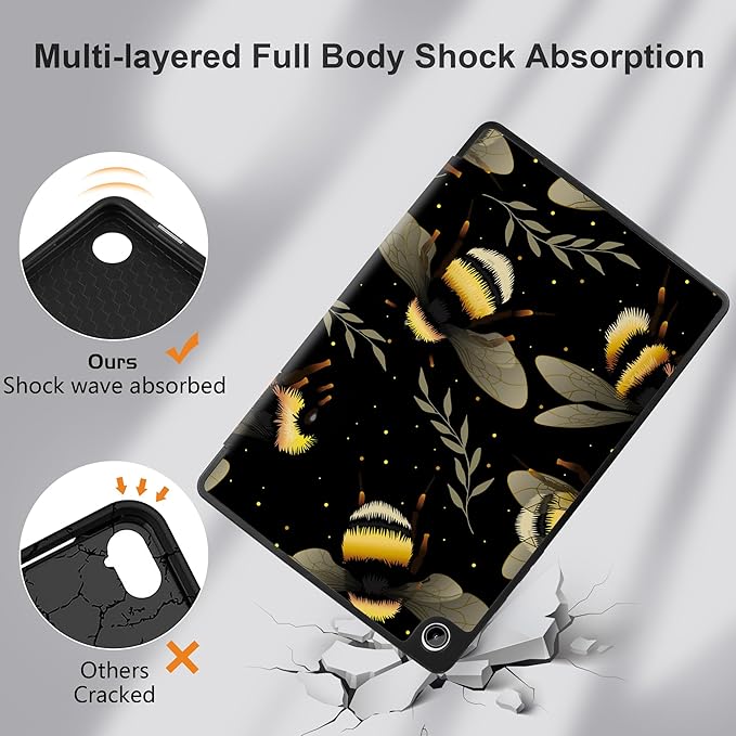 MEEgoodo Case for Samsung Galaxy Tab A9 Plus 11 inch Cover 2024 2023 with S Pen Holder, A9+ Smart Tablet Cases with Leather Trifold Stand+Soft TPU Back Shell+Smart Auto Wake/Sleep, Bumblebee & Leaves
