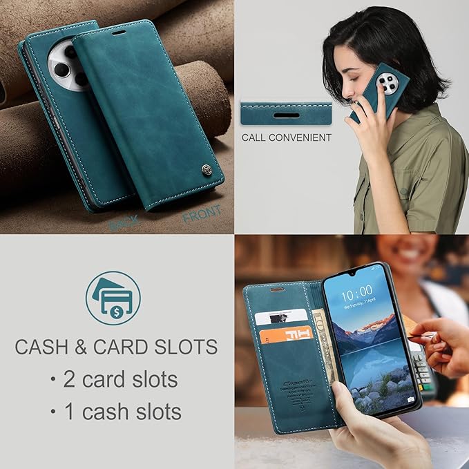 for Xiaomi Redmi 14C Case, Flip Wallet Leather Case with Card Holder Magnetic Closure Shockproof Kickstand Protective Phone Cases Cover for Redmi 14 C, Blue-Green