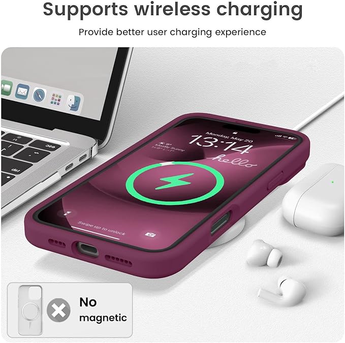 Vooii Compatible with iPhone 16 Case, Liquid Silicone Upgrade [Camera Protection] [Soft Anti-Scratch Microfiber Lining] Shockproof Phone Case for iPhone 16 6.1 inch - WineRed