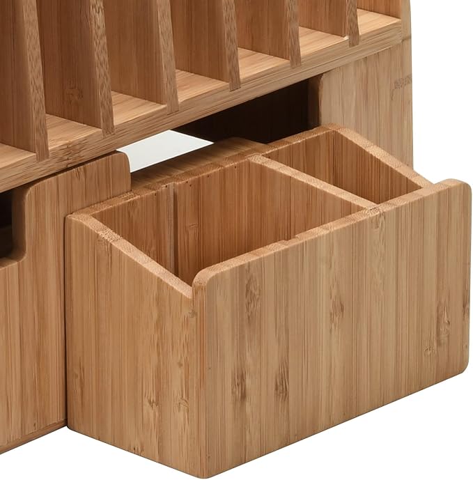 MobileVision Bamboo 10-Port Charging Station Plus 2 Caddy Add-On Combo to hold pens keys and extra storage