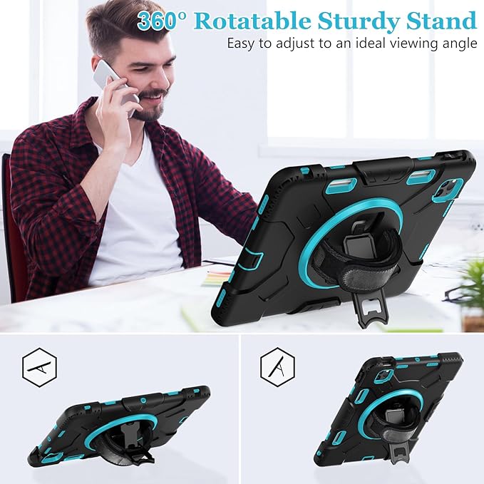 Case for iPad Pro 11 Inch 2022/2021/ 2020/2018: Silicone Cover for iPad 11 Inch 4th/ 3rd/ 2nd/ 1st/ Generation with Screen Protector- Stand- Handle- Shoulder Strap- Pencil Holder- Mint Green