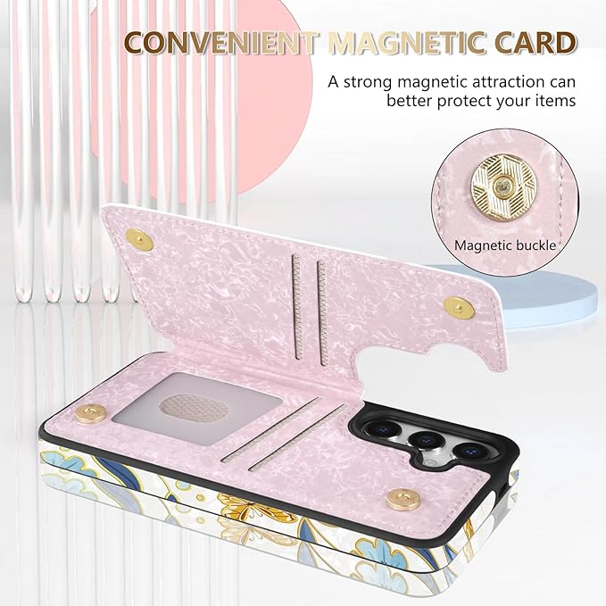 NNH Compatible with Samsung Galaxy S25 Plus Wallet Case with RFID Blocking Card Slots Folio Flip PU Leather Double Magnetic Clasp Design Cover for Galaxy S25+(6.7 inch-Colorful Butterfly Flowers)