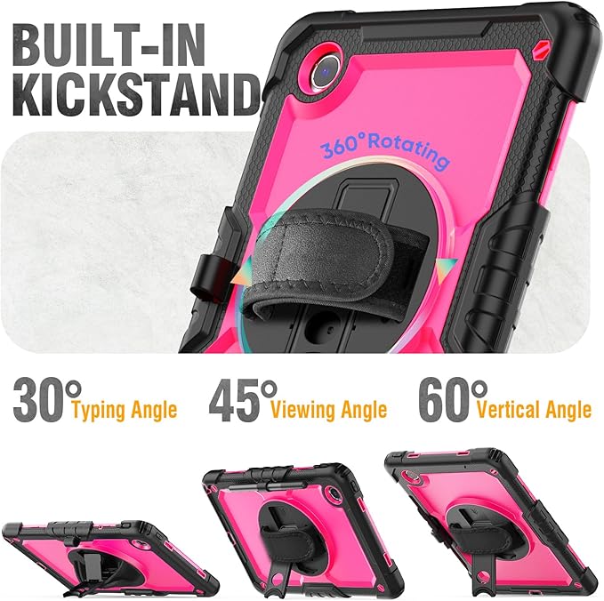 HXCASEAC Case for Lenovo Tab M11/K11 LTE 11’’ with Screen Protector/Pen Holder/Rotating Hand Strap/Stand, Protective M11 Tablet Case (TB-330FU/TB-330XU) Cover 2024, Rose