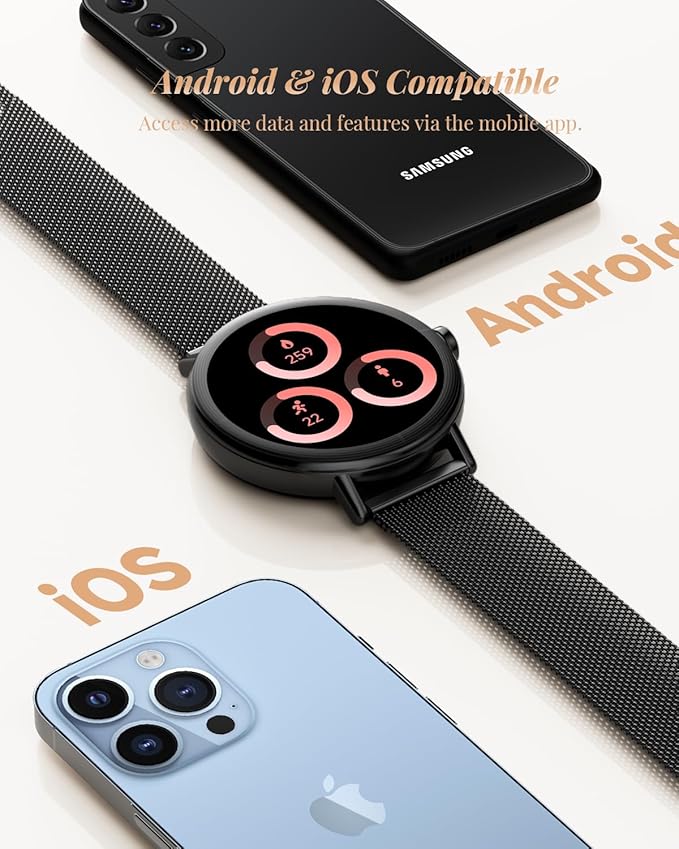 Smart Watch for Women with Two Bands, Fitness Tracker Watch, Heart Rate Monitor, Step Counter, Android & iOS Phones Compatible, Answer/Make Calls, HD Touchscreen, IP68 Waterproof, Black