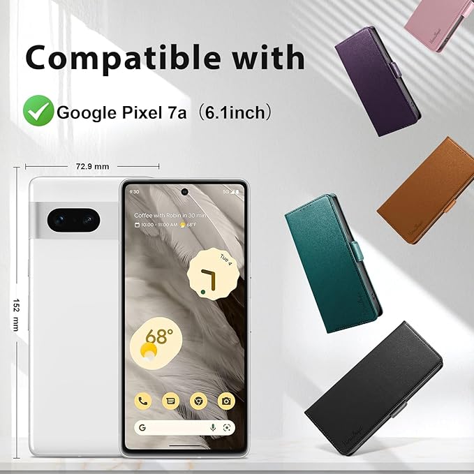 Wallet Flip Case for Google Pixel 7A - [RFID Blocking] Luxury PU Leather Card Holder Magnetic Phone Cover with Kickstand,Shockproof Protective Case,Green