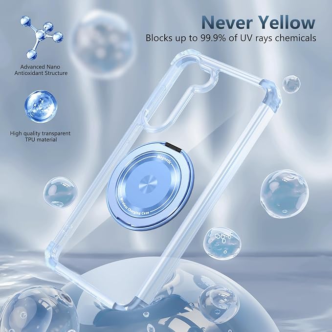 for Samsung Galaxy S23 Case Magnetic Compatible with MagSafe Wireless charging,with 360°Kickstand Ring,for S23 Phone Case with 1 Screen Protector,Military Grade Drop Protection Shockproof Blue