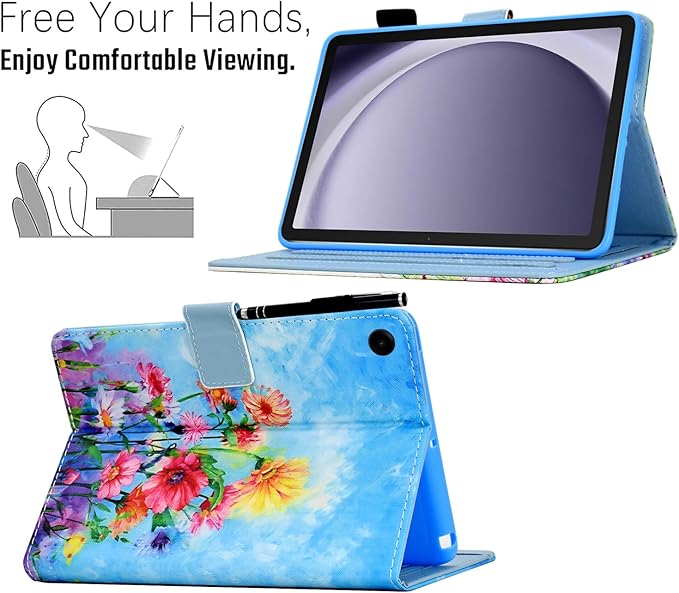 KEROM Case for Samsung Galaxy Tab A9+ Plus 11 Inch 2024 2023 (SM-X210/X216/X218), Slim PU Leather Stand Case Protective Cover for Galaxy Tab A9+/A9 Plus Tablet, Auto Wake/Sleep - Garden