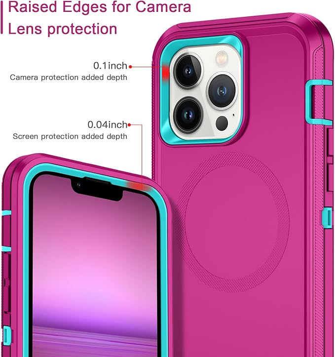 for iPhone 12 Pro Max Case,iPhone 13 Pro Max Case [Compatible with MagSafe] Shockproof 3-Layer Full Body Protection Rugged Heavy Duty Cover for Apple iPhone 12/13 Pro Max,Rose Red/Green