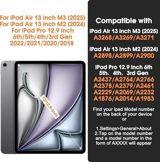 DreamerX for iPad Air 13 Inch (2025/2024) M3/M2 iPad Pro 12.9 6th 5th 4th 3rd Gen Case with 360° Rotating Stand Hand Strap Shoulder Strap, Heavy Duty Rugged Kids Cover for iPad Air 13 Pro 12.9", Black