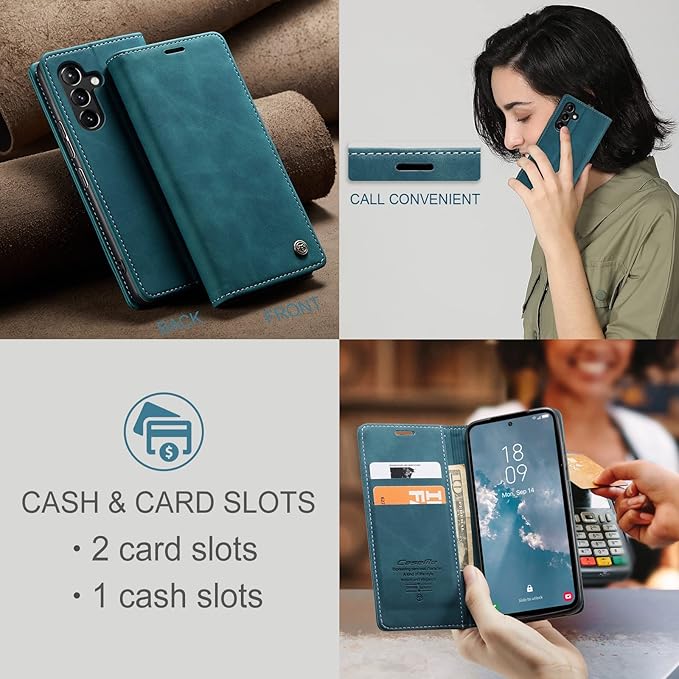 for Samsung Galaxy A54 5G Case, Flip Wallet Leather Case with Card Holder Magnetic Closure Shockproof Kickstand Protective Phone Cases Cover for Galaxy A54 6.4 Inch,Blue-Green