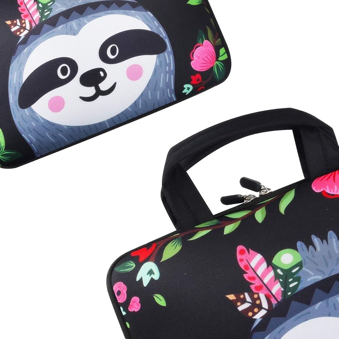 Violet Mist 11 11.6 12 Inch Laptop Sleeve Funny Sloth Pattern Laptop Carrying Bag Case with Handle Cute Protective Neoprene Notebook Tablet Computer Travel Cover Pouch Briefcase, Sloth Floral