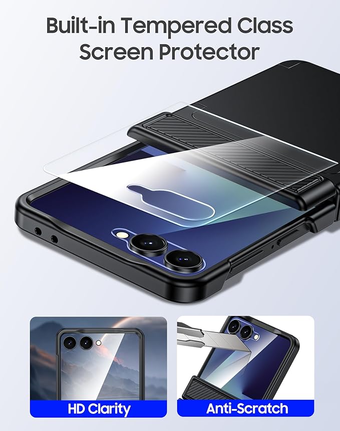 for Samsung Galaxy Z Flip 7 Case Wallet RFID Card Holder&Hinge Protection&HD Screen Protector, Full Body Shockproof Cover for Galaxy Z Flip 7(Black)