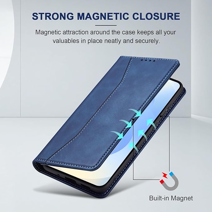 Jasonyu Flip Wallet Case for Samsung Galaxy S25,Leather Magnetic Folio Cover with Card Holder,Kickstand - TPU Shockproof Durable Protective Phone Case,Blue