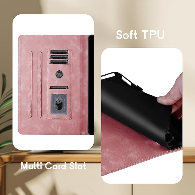 Mantala Funda para for Galaxy Tab A 2019 Case, Soft Touch Faux Leather with Card Slots and Kickstand, Water-Proof Precise Cutouts Compatible with Funda para Samsung Galaxy Tab A 10.1 2019 Pink