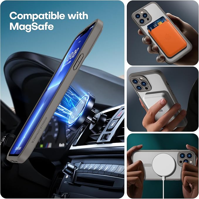 ImpactStrong Magnetic Guard Designed for iPhone 13 Pro Case [Camera Protection] [Military Grade Drop Tested] [Compatible with MagSafe] Slim Translucent Matte Phone Case (6.1") - Gray