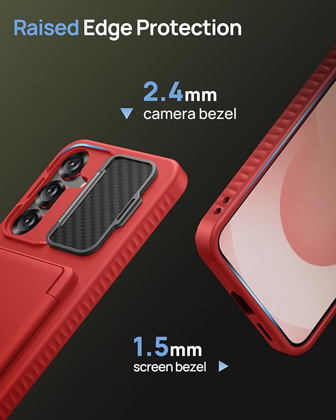 for Samsung Galaxy S25+ Plus Case Wallet with Stand, Built-in Card Holder & Camera Cover, Military Grade Drop Protection Shockproof Rugged Protective Wallet Phone Case for S25+ Plus 2025, Red