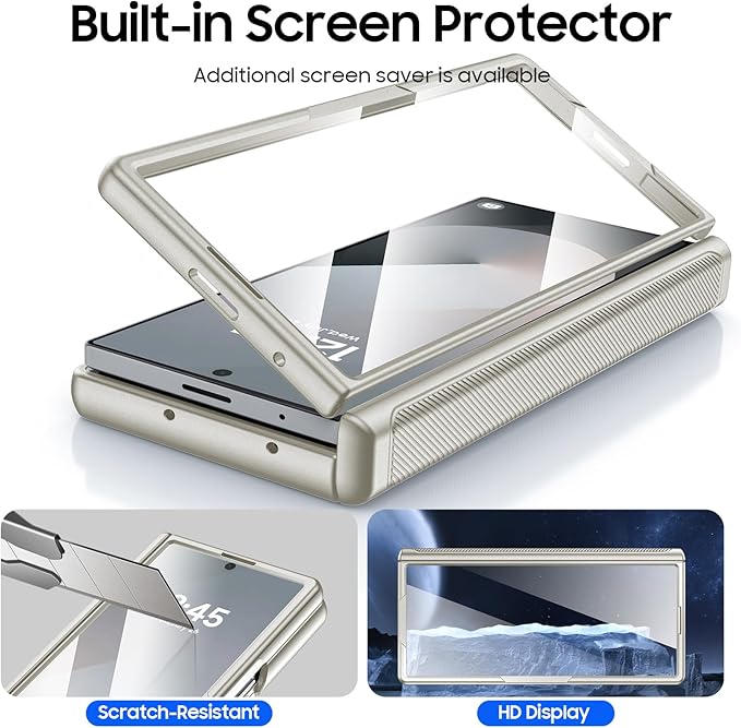 for Samsung Galaxy Z Fold 6 Case with Card Holder RFID Blocking & Slide Camera Cover& Hinge Protection& Full-Body Rugged Shockproof Wallet Case for Galaxy Z fold 6, Titanium Gold