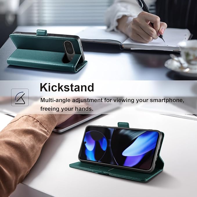 Wallet Flip Case for Google Pixel 9/9 Pro - [RFID Blocking] Luxury PU Leather Card Holder Magnetic Phone Cover with Kickstand,Shockproof Protective Case,Green