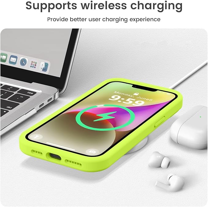 Vooii Compatible with iPhone 13 Pro Case, Liquid Silicone Upgrade [Camera Protection] [Soft Anti-Scratch Microfiber Lining] Shockproof Phone Case for iPhone 13 Pro 6.1 inch - Fluorescent Green