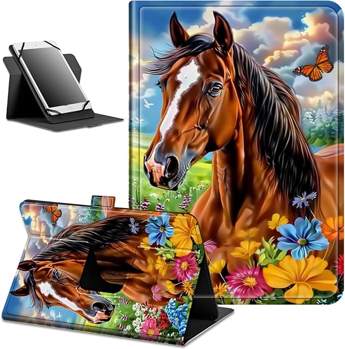 for Lenovo Tab M9 Case,9 inch Tablet Cover, Magnetic Closure Travel Portable Protective Case with 360 Degree Rotating Stand for Lenovo Tab M9 TB-310FU 2023-Lovely Horse