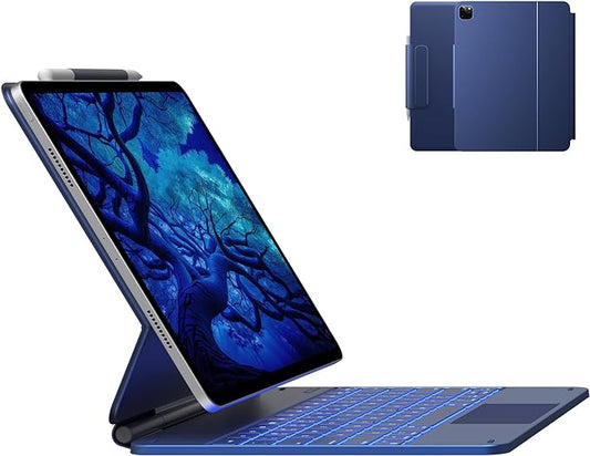 typecase Keyboard Case for iPad Air 13(M3 2025 / M2 2024) and iPad Pro 12.9 (6th, 5th, 4th, 3rd Gen),Magic Keyboard, Easy-Set Magnetic Stand,Multi-Touch Trackpad, 11 Colors Backlight,Navy Blue