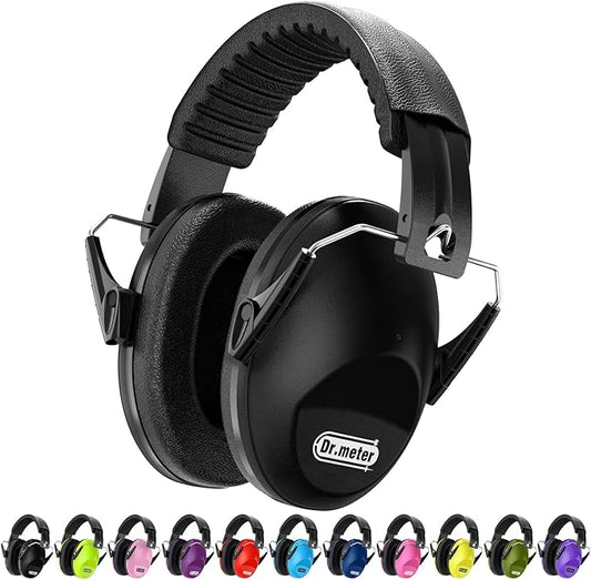 Dr.meter Noise Cancelling Ear Muffs: EM100 SNR27.4 Ear Muffs for Noise Reduction - Kids Noise Cancelling Headphones with Adjustable Headband for Monster Truck Autism Sensory Mowing Firework-Black