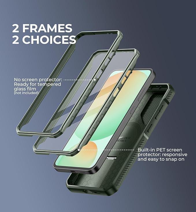 Dexnor for Samsung Galaxy S24 FE Case with Camera Cover & Adjustable Kickstand & Built-in Screen Protector, Magnetic Rugged Shockproof Bumper Cases Heavy-Duty Magnetic Protective Cover,Army Green