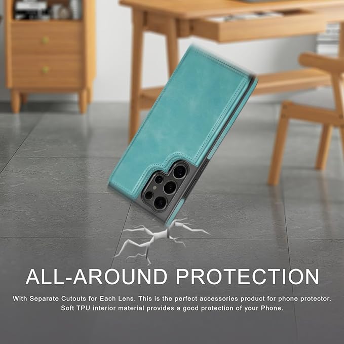 DJDUCK Designed for Samsung Galaxy S25 Ultra Case Wallet with Card Holder, [Magnetic Clasp Cover] [RFID Blocking Leather Protection] Shockproof Women Men Cases for Samsung S25Ultra Light Green