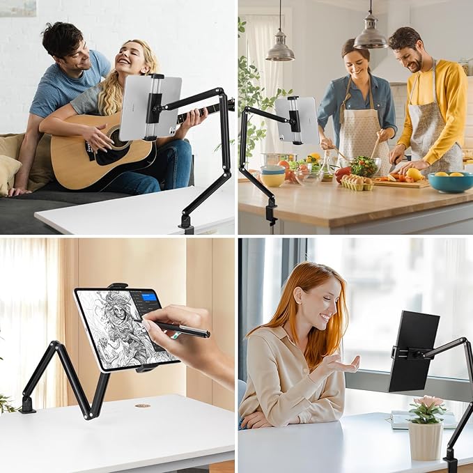 Tablet Stand Holder for ipad,Kindle,Portable Monitor Stand Holder 15.6'' Max,Foldable Tablet Mount Arm for ipad with 360°Rotate Base,Fits for Cell Phone,Kindle,Tabs 12.9'' Max(Not Over 2.65lb)