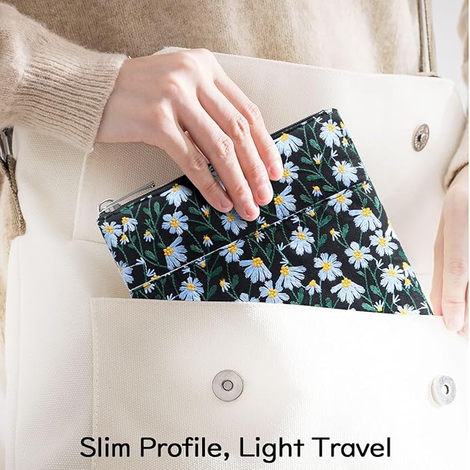 9-11 Inch Embroidered Daisy Padded Carrying Case Protective Tablet Sleeve for iPad A16 11th Gen 11"/10th Gen 10.9", iPad Air 11"/Pro 11"/Air 5th 4th 10.9", Galaxy Tab A9+ Plus 11", Black