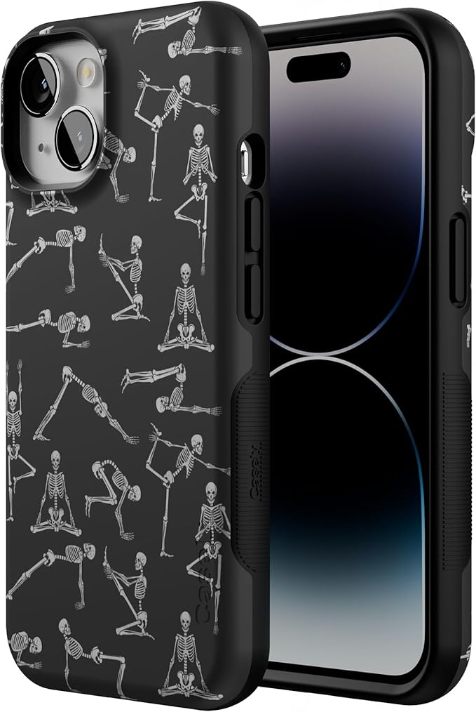 Casely iPhone 14 Case | Corpse Pose | Skeleton Yoga | Compatible with MagSafe | Bold Protective Design