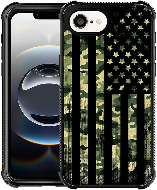 Compatible with iPhone 16e Case,Camo American Flag Phone Cover for Men/Women,Soft TPU Anti-Skid Thread and Four Corner Anti-Collision Protection Case Compatible with iPhone 16e 6.1inch