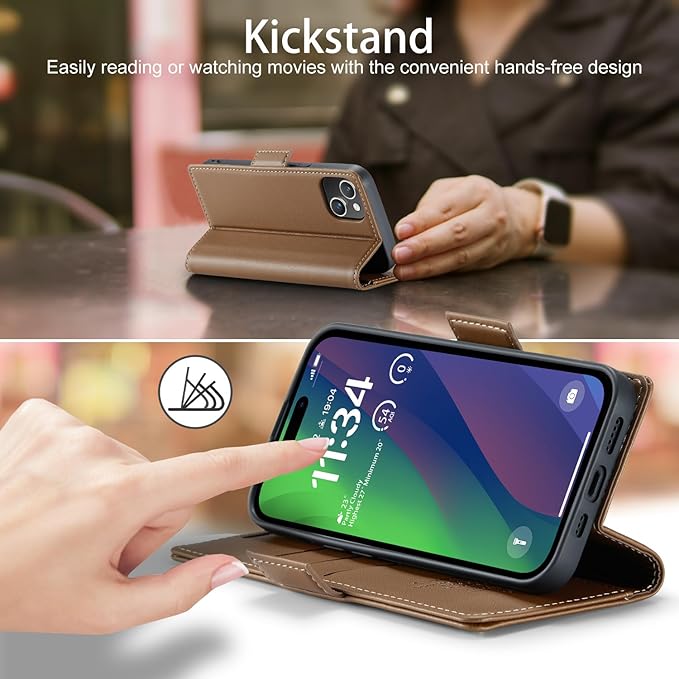 japezop iPhone 15 5G Wallet Case with [RFID Blocking],Card Holder Kickstand Magnetic,Leather Flip Case Wallet for iPhone 15 5G 6.1 Inch (Fashion Brown)