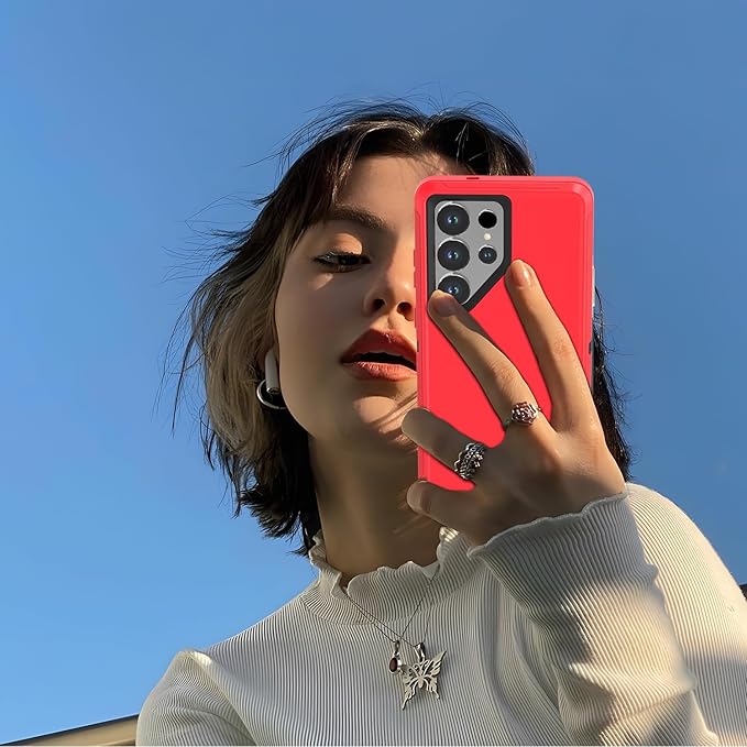 Designed for Samsung Galaxy S25 Ultra Case [with Privacy Screen Protector] 3-Layer Full Body Protection Rugged Shockproof Heavy Duty Phone Case Cover, Red/Black